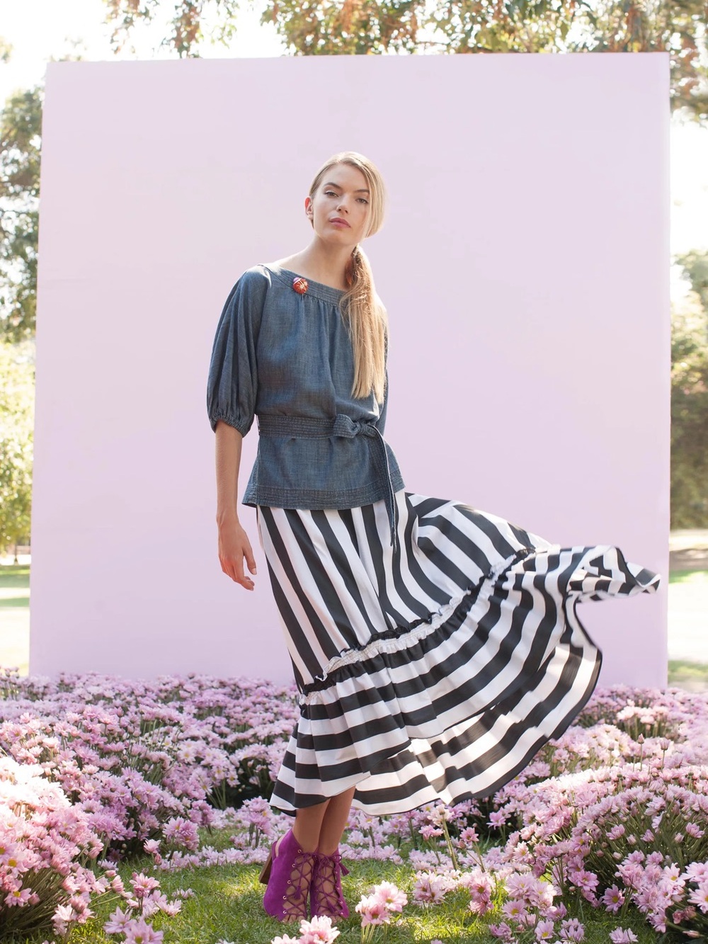 Trina Turk Black & White Vertical Stripe Maxi Skirt